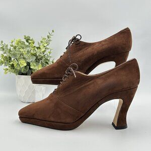Sacha London Women's Brown Suede Leather Lace Up Platform Heel Shoes Size 8.5